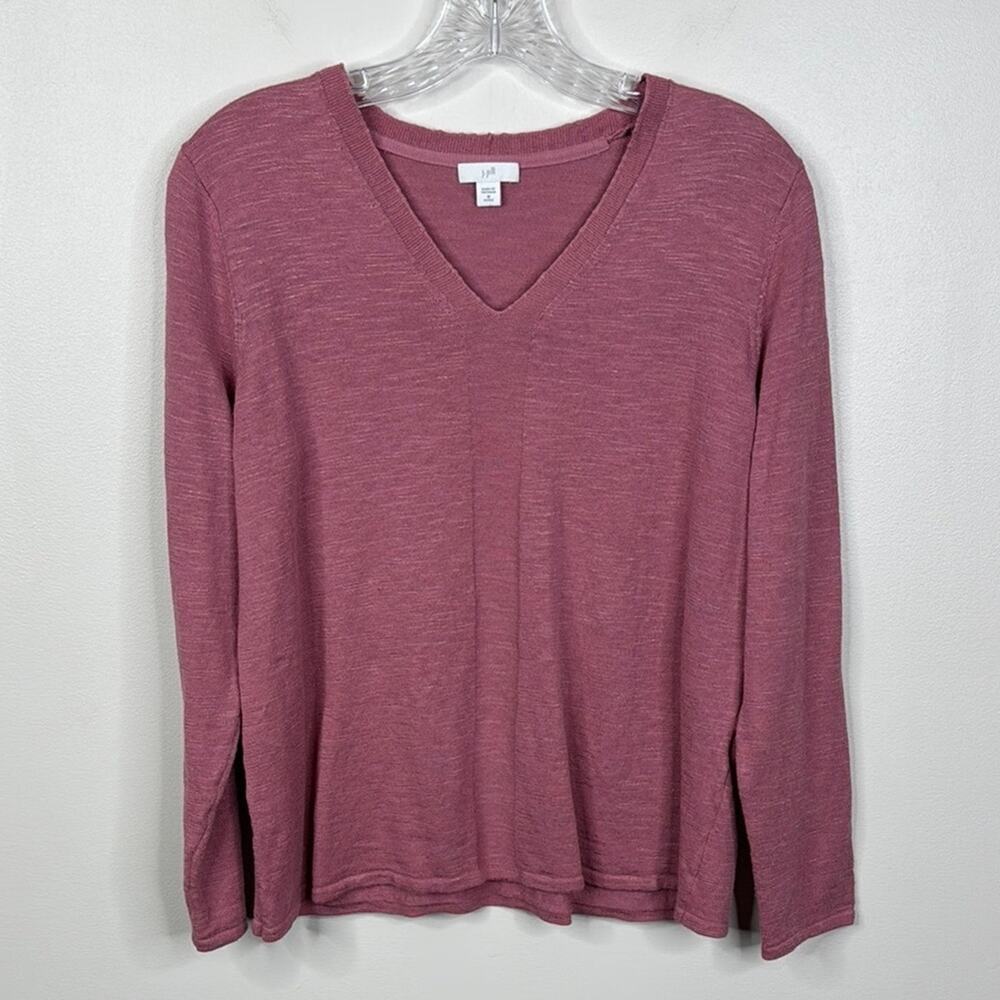 J. Jill Pink Linen Blend V-Neck Sweater Women's Petite Medium PM Lightweight